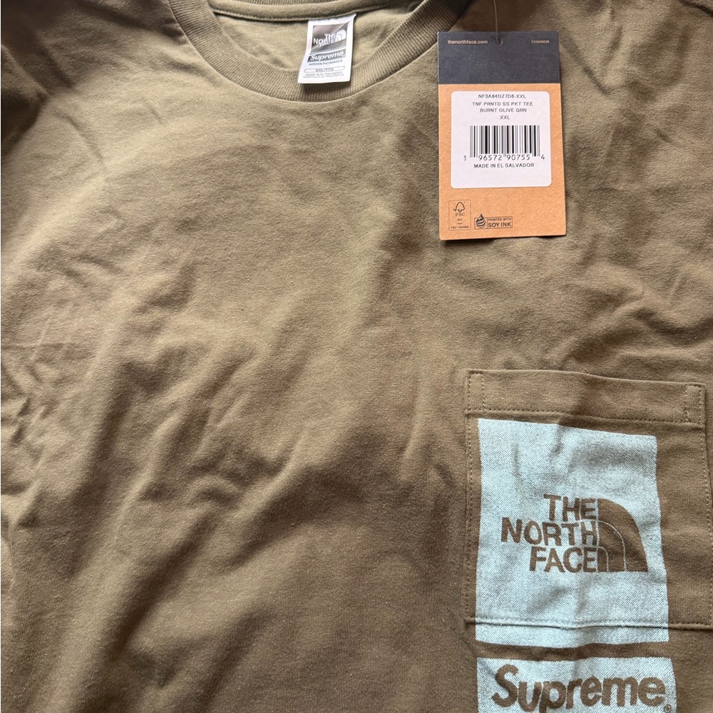 The North Face X Supreme Burnt olive green pocket t-shirt 2xl
